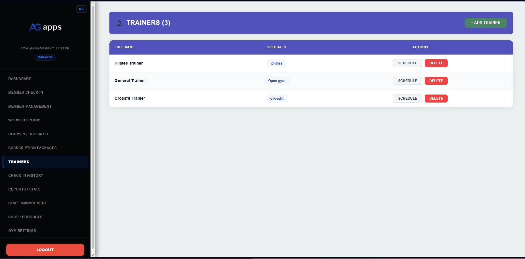 Gym management software trainers screenshot