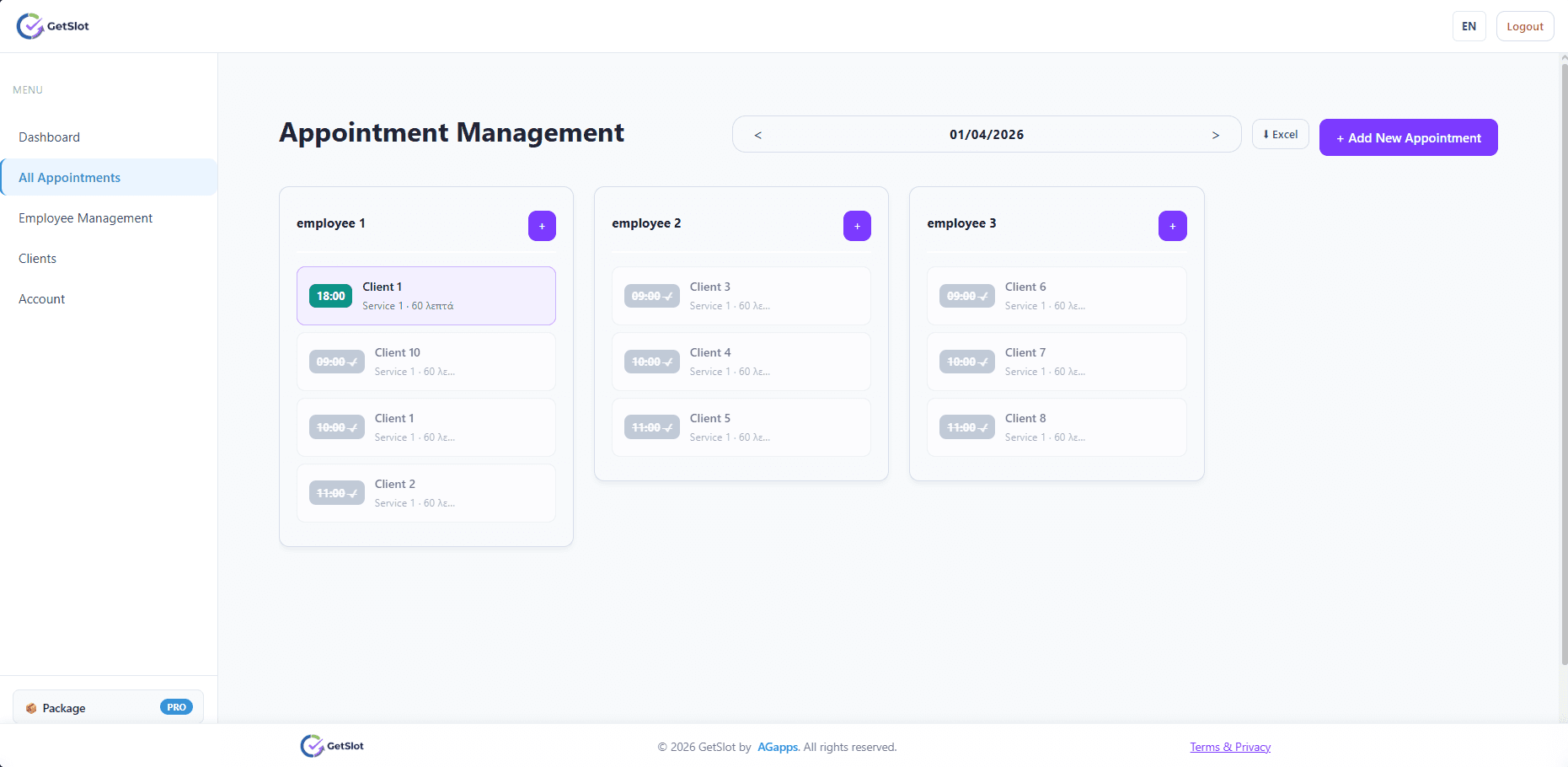GetSlot appointments management screenshot